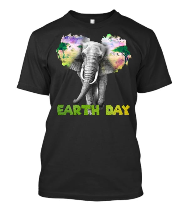 Earth Day Elephant With Vibrant Nature Trees And Colors T-Shirt
