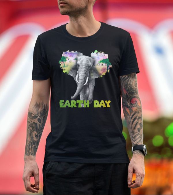 Premium T-Shirt: Earth Day Elephant with Vibrant Nature Trees and Colors T-Shirt Earth Day Elephant with Vibrant Nature Trees and Colors T-Shirt
