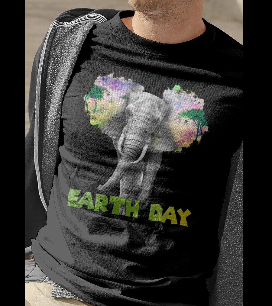 Earth Day Elephant With Vibrant Nature Trees And Colors T-Shirt