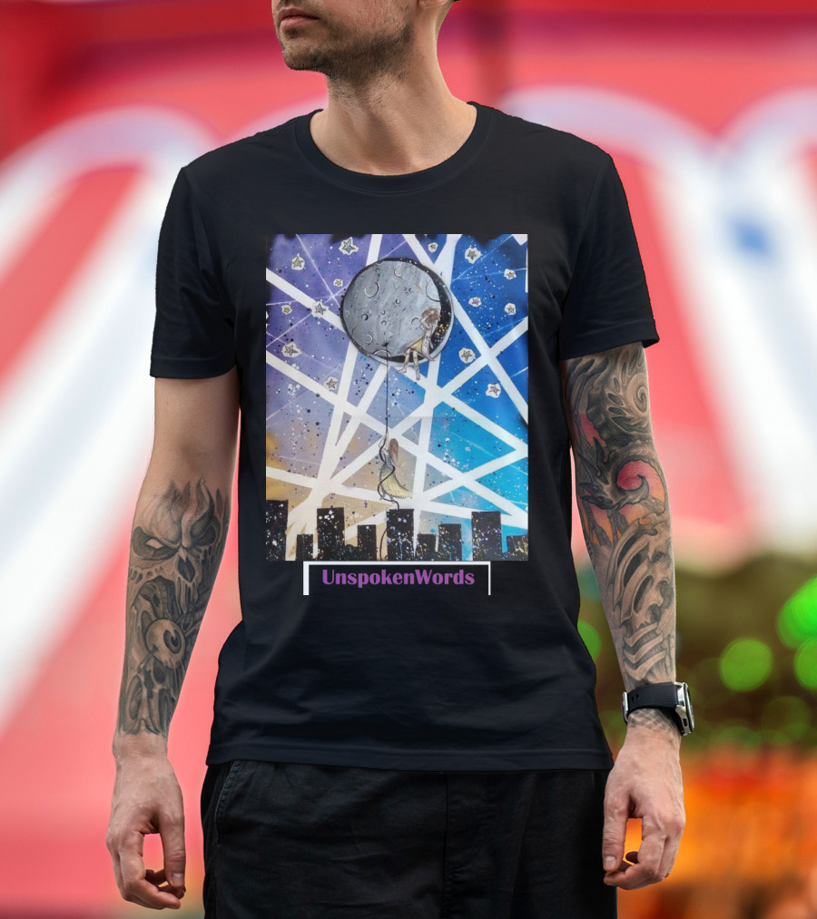 UnspokenWords To The Moon Concept with Dreamy Cityscape and Starry Sky T-Shirt