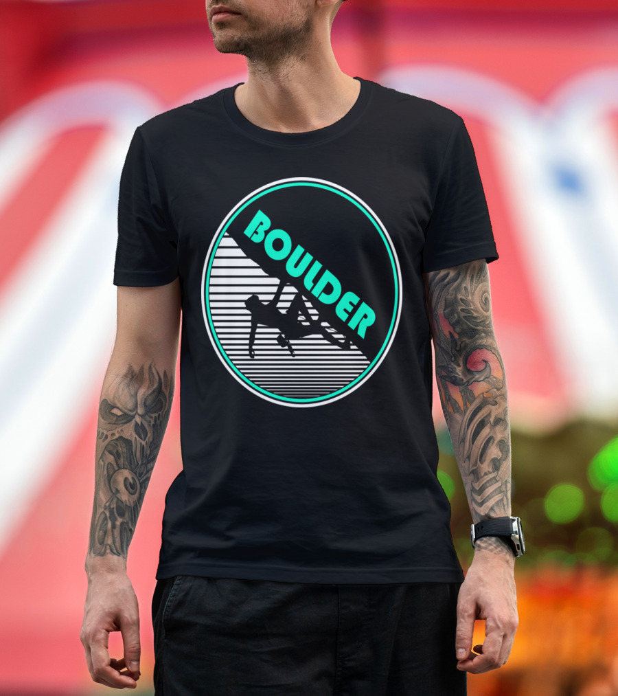 Boulder Climbing Mountain Silhouette with Retro Stripes T-Shirt