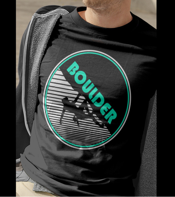 Boulder Climbing Mountain Silhouette With Retro Stripes T-Shirt