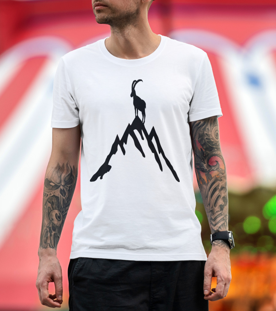 Ibex Silhouette on Mountain Peak T-Shirt