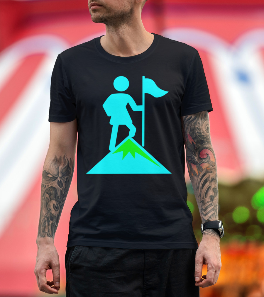Mountain Flag Victory with Climbers Iconic Pose T-Shirt