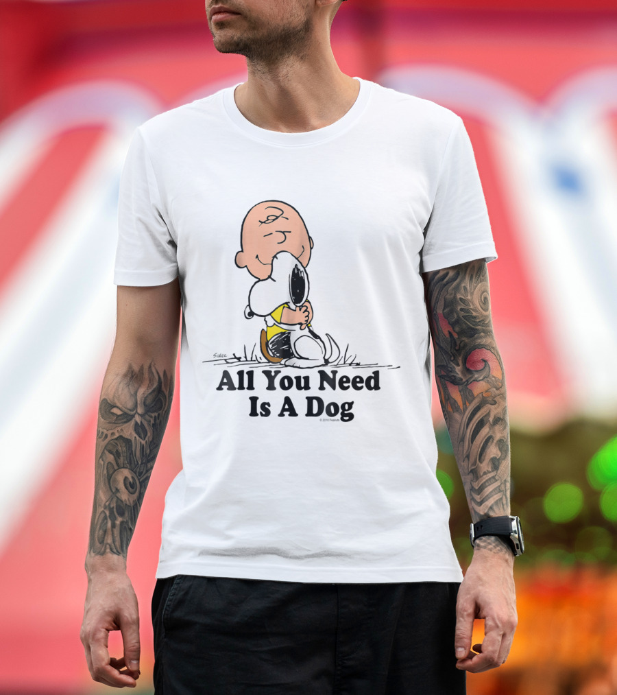 Peanuts Snoopy All You Need Is A Dog Charlie Brown Hugging T-Shirt
