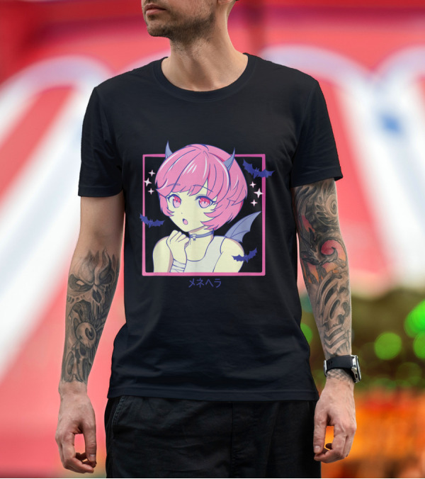 Premium T-Shirt: Japanese Anime Girl Punk Evil Pastel Menhera Bat Horns Pink Hair Devil Aesthetic T-Shirt Japanese Anime Girl Punk Evil Pastel Menhera Bat Horns Pink Hair Devil Aesthetic T-Shirt