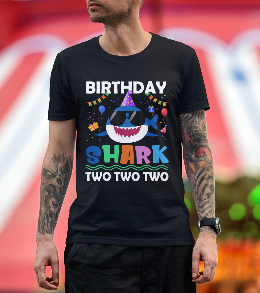 Birthday Shark Two Two Two 2nd Birthday Boy Matching Party T-Shirt