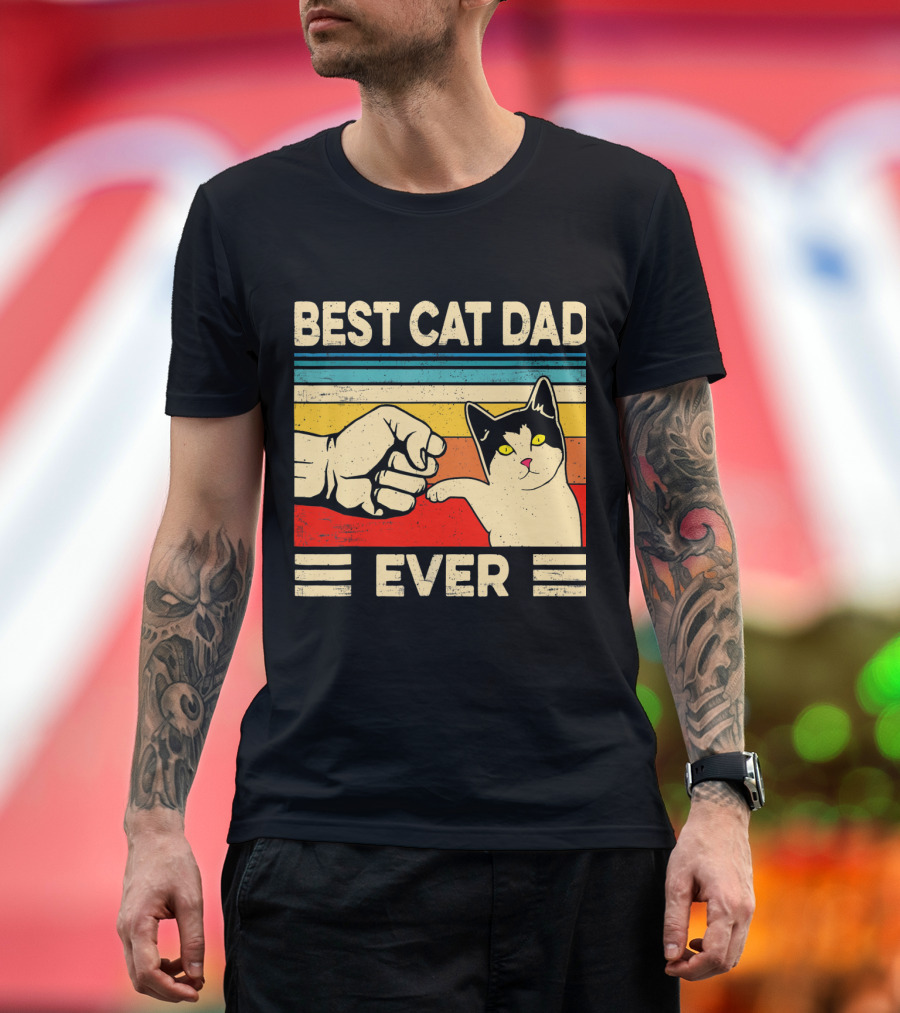 Best Cat Dad Ever Fist Bump Cat T-Shirt