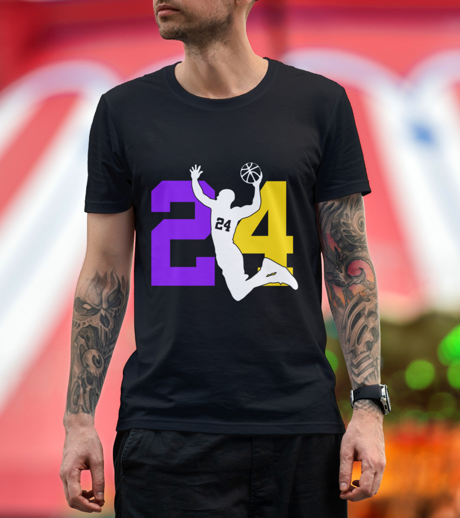 Number 8 And 24 Basketball Sport Memorial Purple Yellow Jersey Dunk T-Shirt