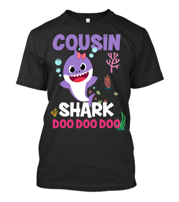 Cousin Shark Doo Doo Doo With Cute Cartoon Purple Shark And Sea Plants T-Shirt