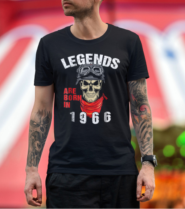 Premium T-Shirt: Legends Are Born In 1966 Skull with Goggles and Scarf T-Shirt Legends Are Born In 1966 Skull with Goggles and Scarf T-Shirt