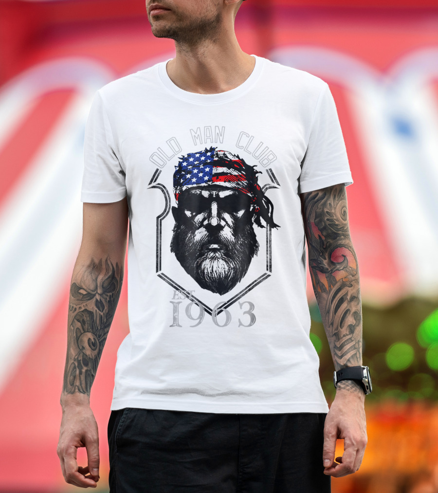 Old Man Club Est 1963 Patriotic Bandana American Flag Beard T-Shirt