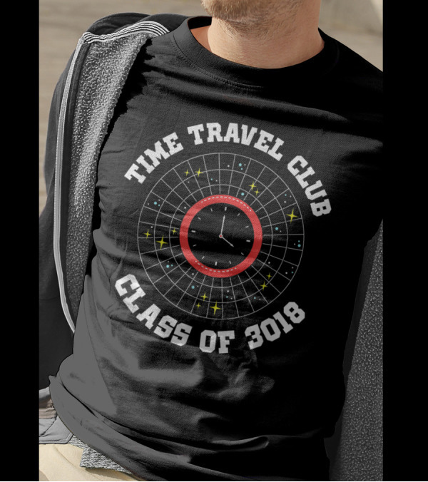 Time Travel Club Funny Science Class Of 3018 Clock And Stars T-Shirt