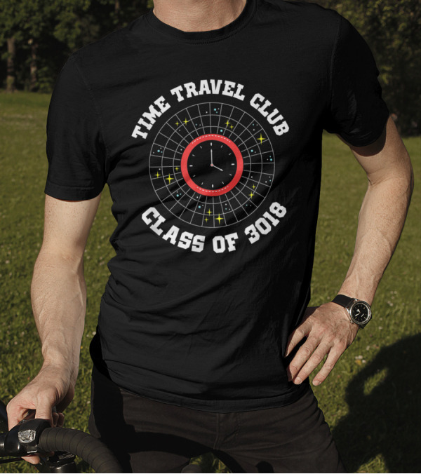 Time Travel Club Funny Science Class Of 3018 Clock And Stars T-Shirt