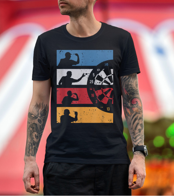 Vintage Dart Player Silhouettes With Dartboard And Club T-Shirt