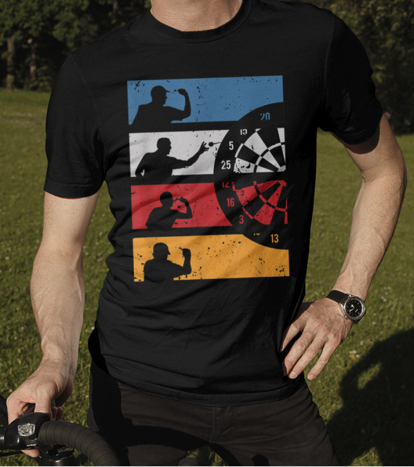 Vintage Dart Player Silhouettes With Dartboard And Club T-Shirt