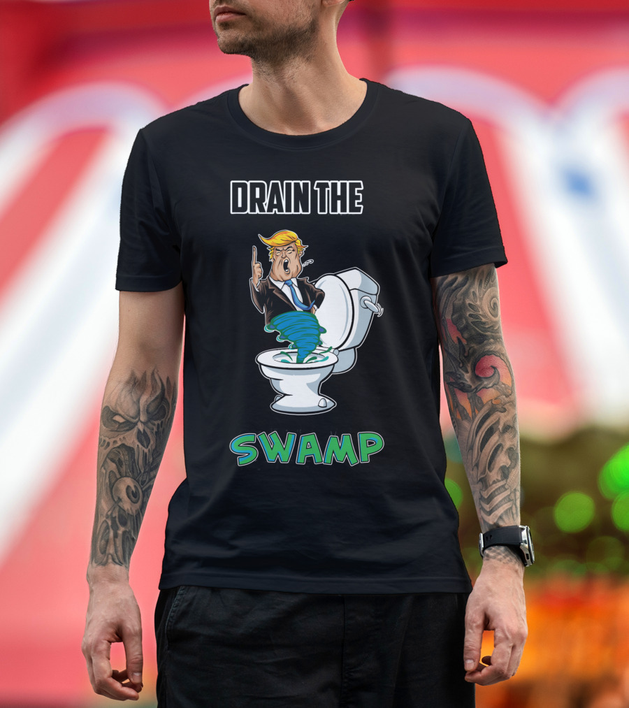 Drain The Swamp Toilet Cartoon Funny Anti-Political T-Shirt