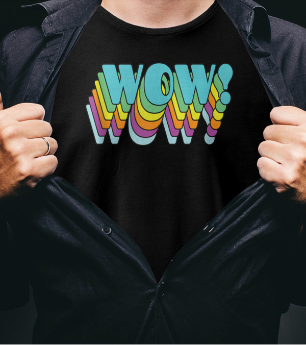 WOW Repeating Letters Colorful 60s T-Shirt