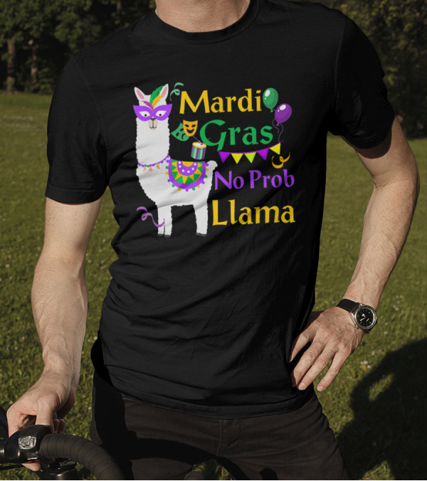 Mardi Gras Llama No Probllama Party Mask Balloons T-Shirt