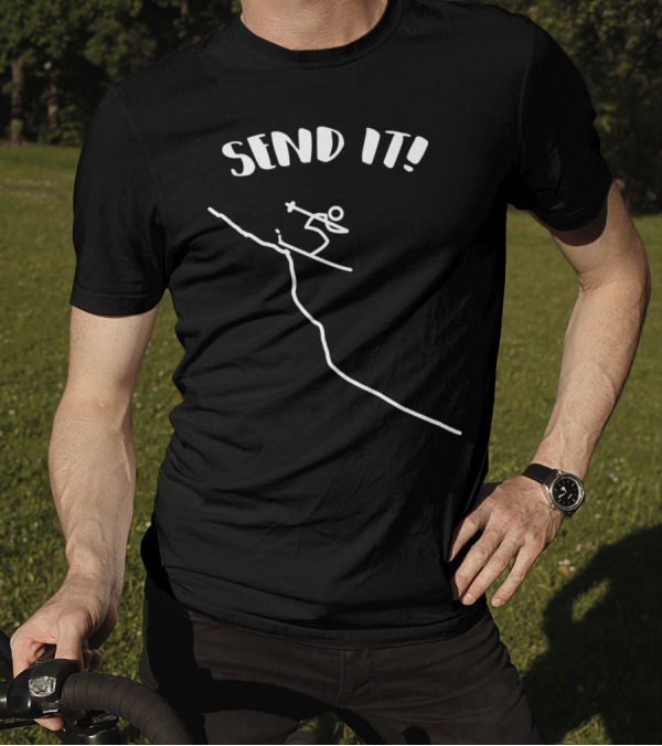 SEND IT Ski Jump Downhill Skiing Stick Figure T-Shirt