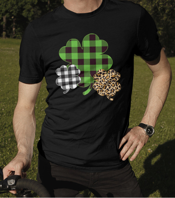 Leopard Green Plaid Three Shamrocks Happy T-Shirt