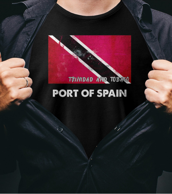 Trinidad And Tobago Flag And Port Of Spain Text T-Shirt