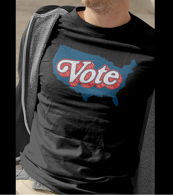 Vote USA Map Bold Red Blue Graphics T-Shirt