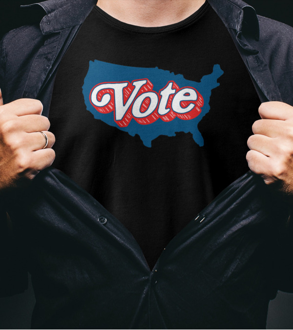 Vote USA Map Bold Red Blue Graphics T-Shirt