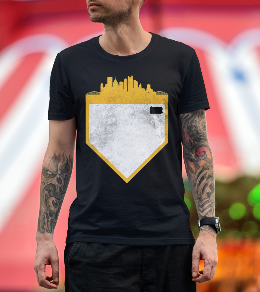 Retro Pittsburgh Baseball Skyline Home Plate T-Shirt