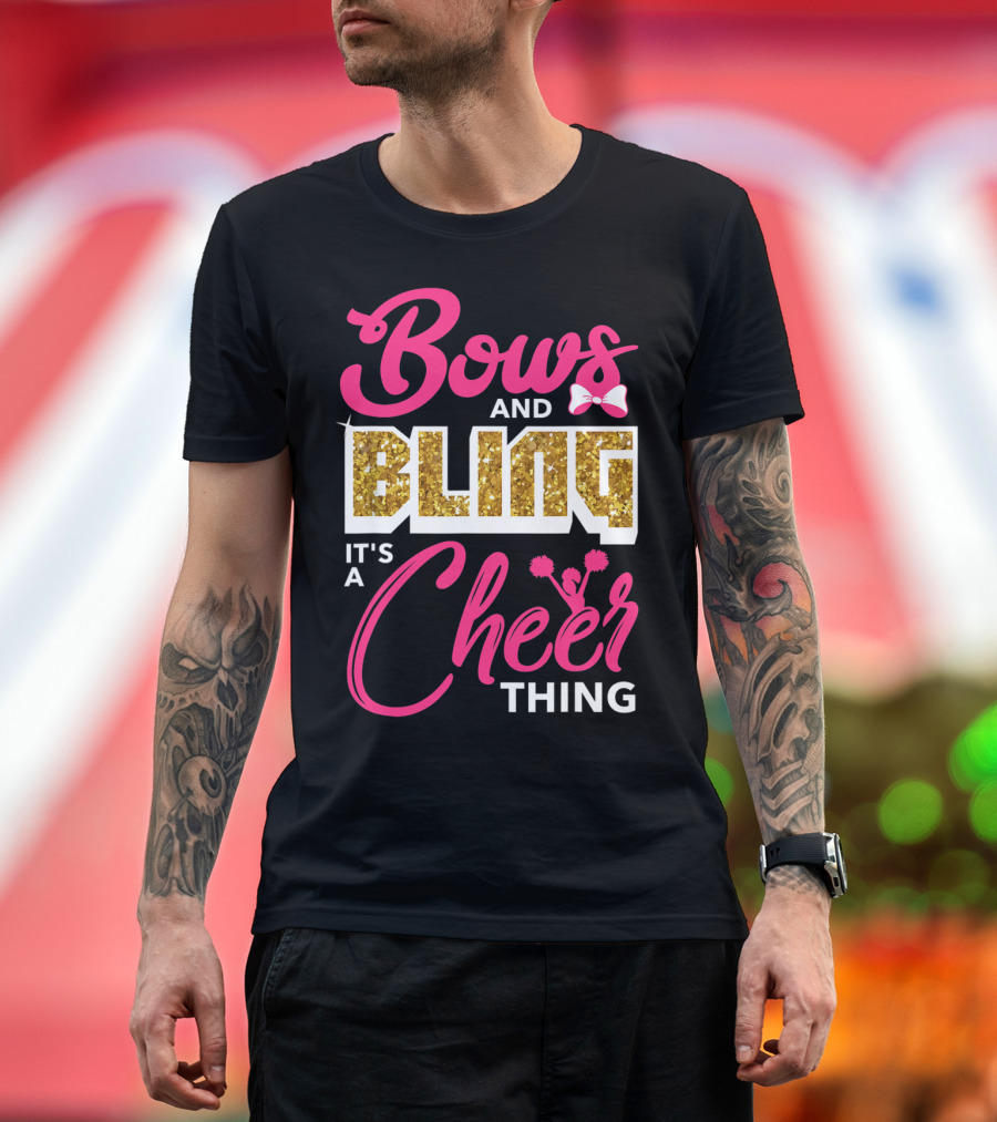 Bows and Bling It's a Cheer Thing Cheerleading Pom Pom Bow Glitter T-Shirt