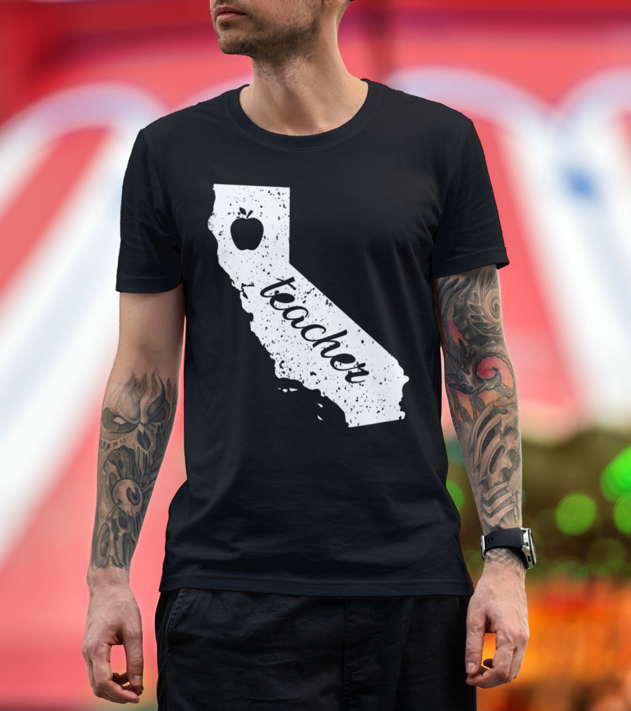 Red For Ed California Teacher Strike Public Ed Teacher Apple Map T-Shirt
