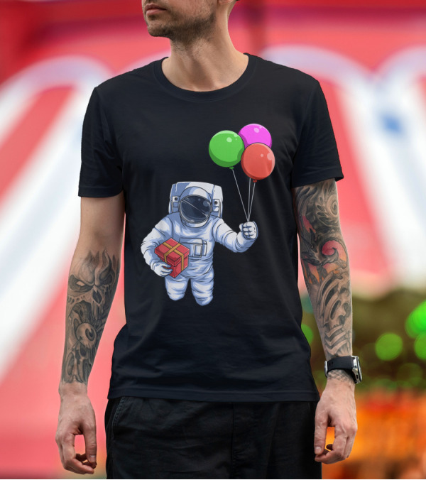 Premium T-Shirt: Astronaut Birthday Party with Balloons and Gift T-Shirt Astronaut Birthday Party with Balloons and Gift T-Shirt