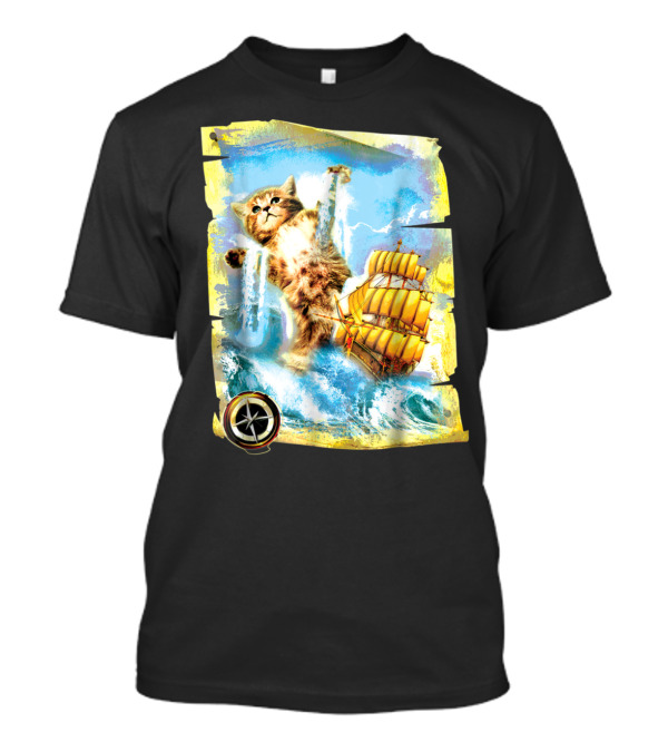 Funny Hipster Cat Kraken Spoof Zany Adventure T-Shirt