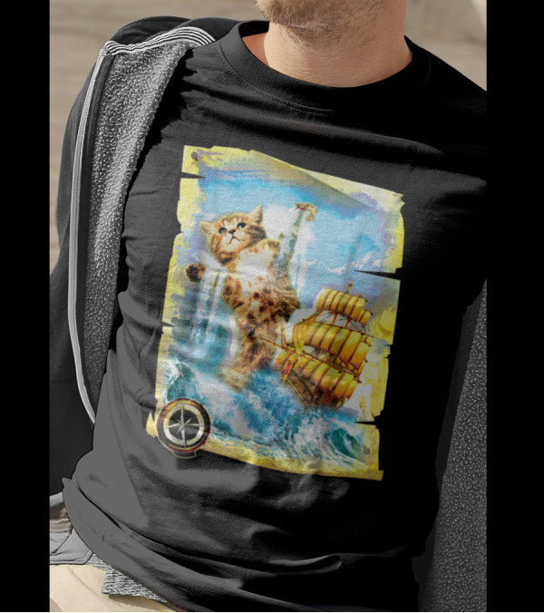 Funny Hipster Cat Kraken Spoof Zany Adventure T-Shirt
