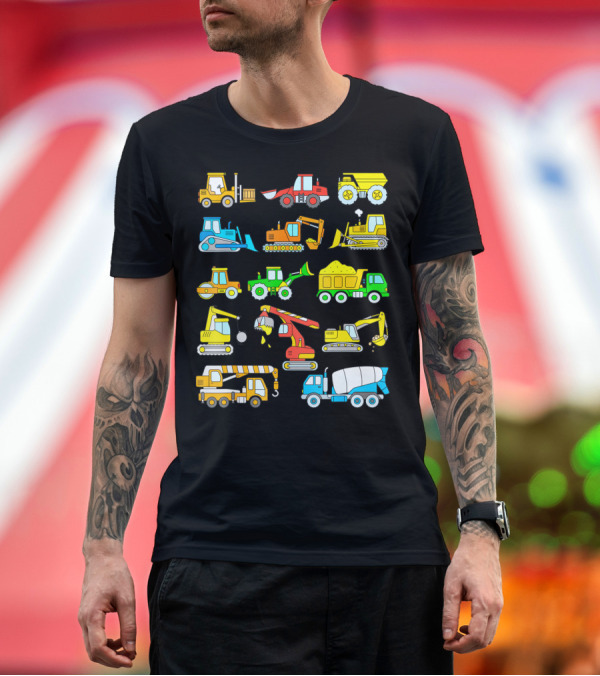 Premium T-Shirt: Colorful Construction Excavator Girls Vehicles Variety T-Shirt Colorful Construction Excavator Girls Vehicles Variety T-Shirt