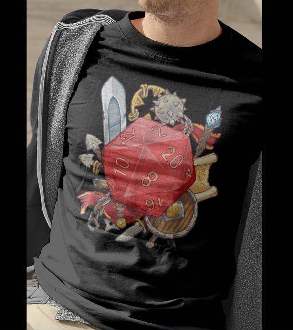 D20 Tabletop RPG Dice Sword Shield Dungeon Fantasy Game T-Shirt