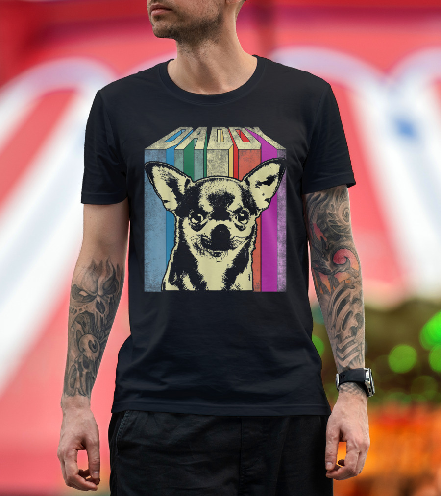 Daddy Chihuahua Dog Vintage Retro Stripes T-Shirt