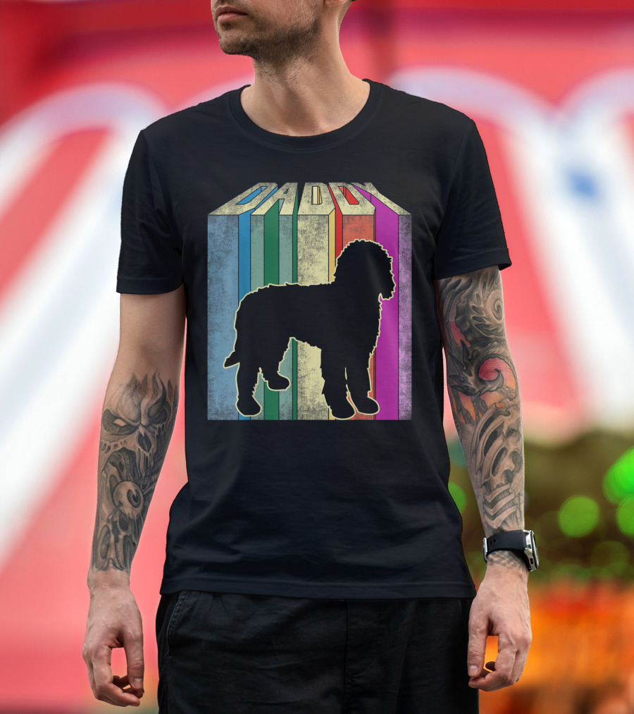 Daddy Retro Doodle Dog Silhouette Stripes T-Shirt