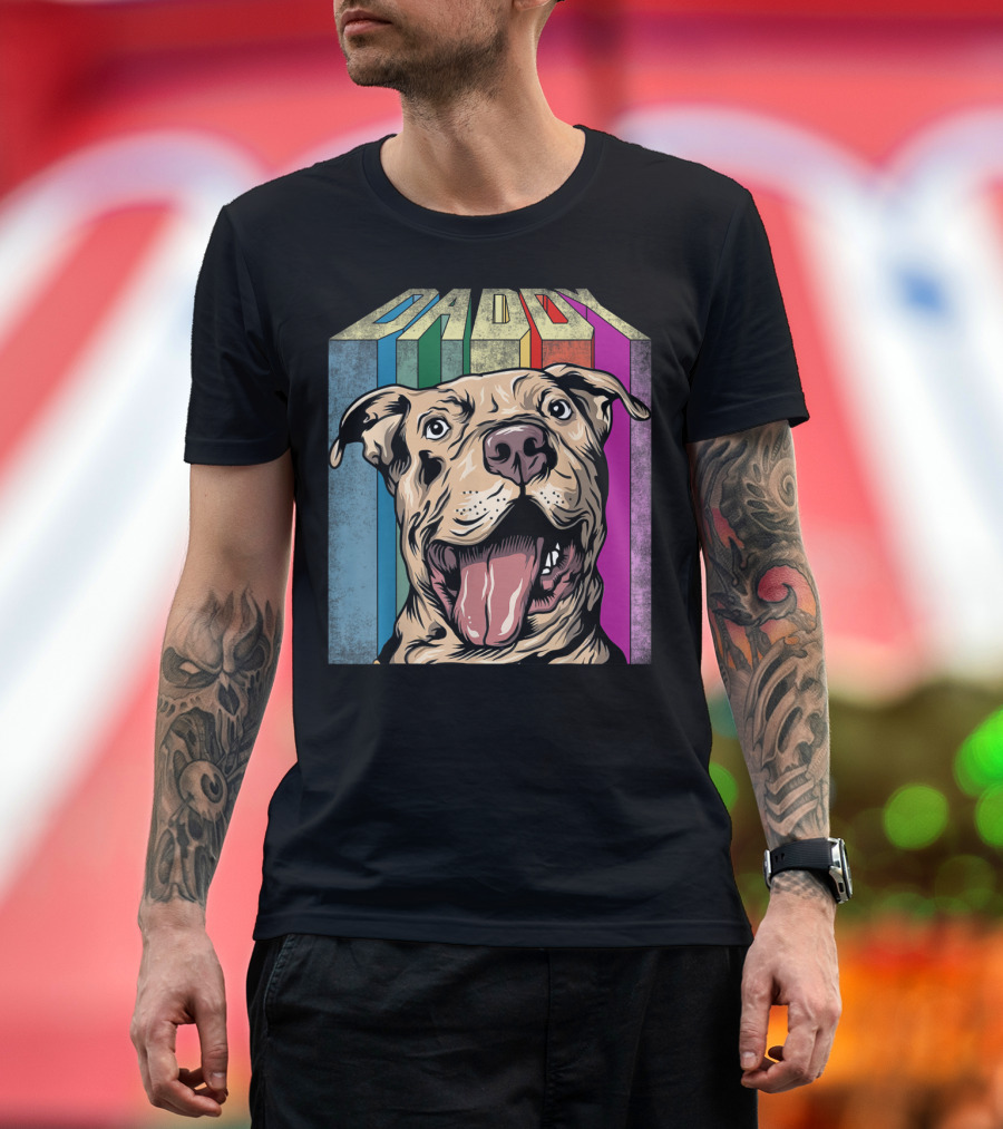 Daddy Pitbull Dog Vintage Rainbow Block Letter T-Shirt