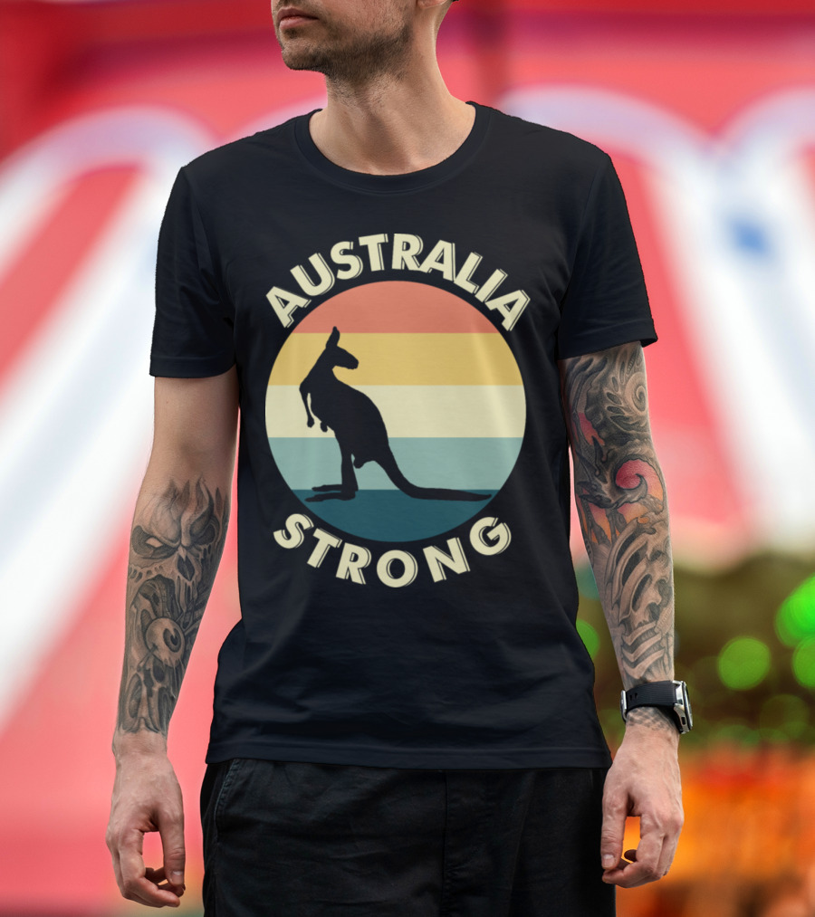 Australia Strong Kangaroo Retro Vintage Sun Stripes T-Shirt