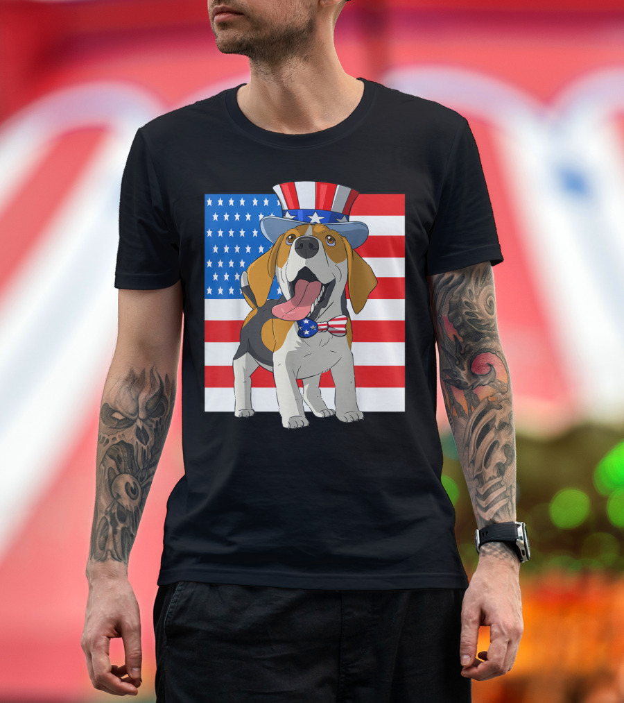 Beagle Merica Uncle Sam Hat Patriotic American Flag 4th Of July T-Shirt