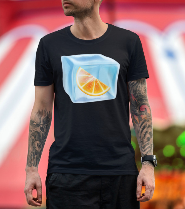 Premium T-Shirt: Cute Ice Cube with Orange Slice in Transparent Block T-Shirt Cute Ice Cube with Orange Slice in Transparent Block T-Shirt