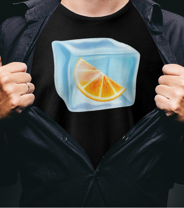Cute Ice Cube With Orange Slice In Transparent Block T-Shirt