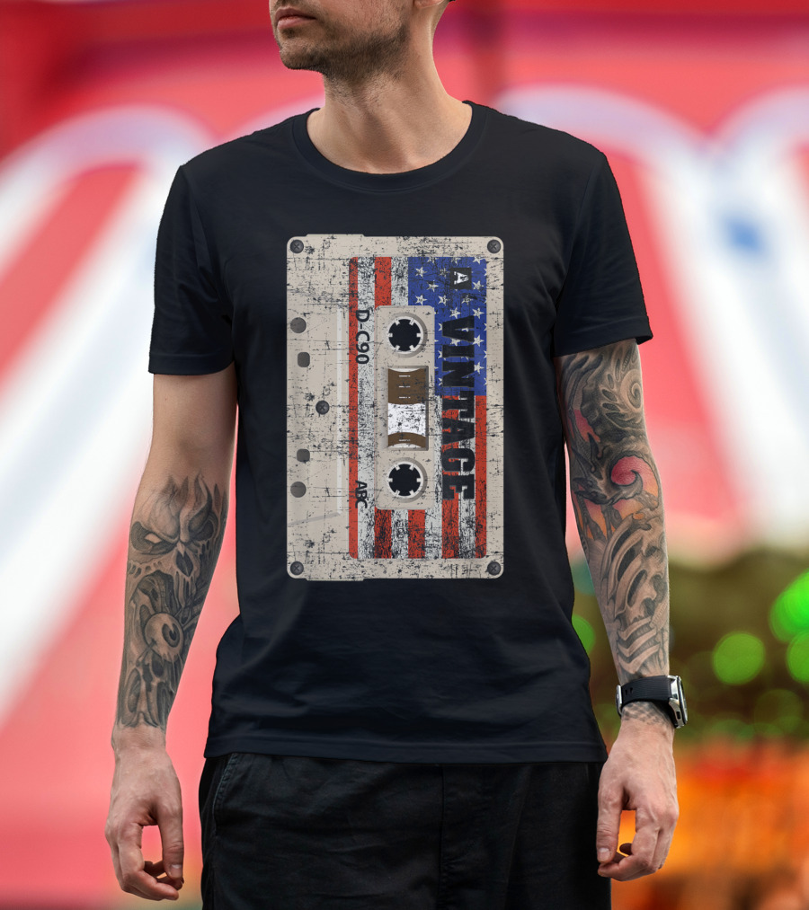 Vintage USA Flag Cassette Tape Mixtape DC90 ABC T-Shirt