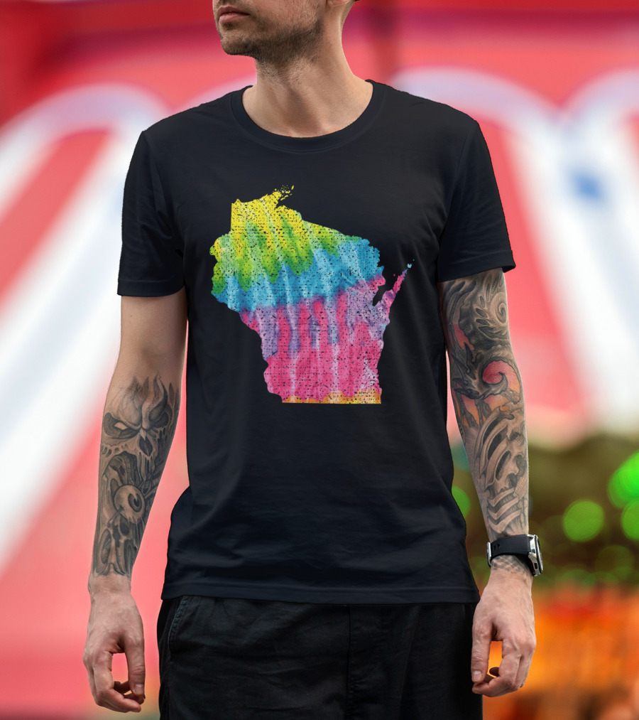 Wisconsin Tie Dye Rainbow State Map T-Shirt