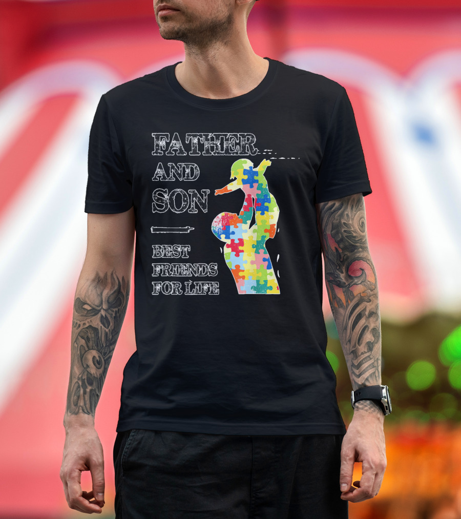 Father And Son Best Friends For Life Autism Puzzle Piece T-Shirt