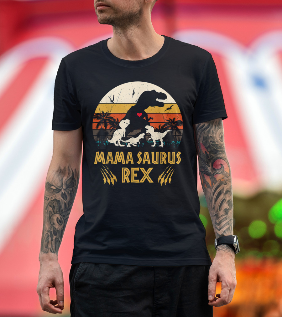 Mamasaurus Rex Dinosaur Heart Sunset with Claws T-Shirt