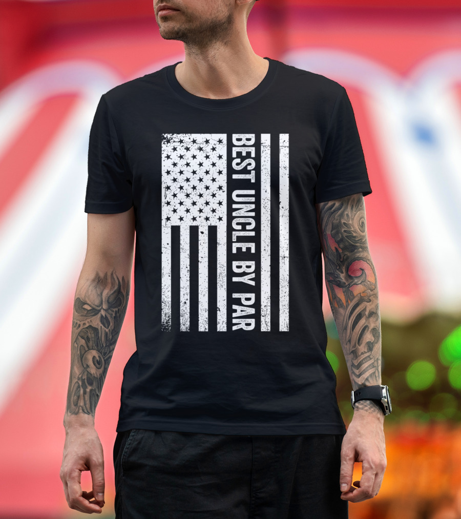 BEST UNCLE BY PAR VINTAGE RETRO GOLF FATHER'S AMERICAN FLAG T-Shirt
