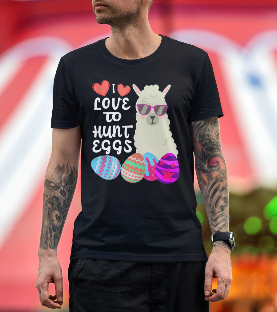 I Love to Hunt Eggs Llama Colorful Hoppy Easter T-Shirt