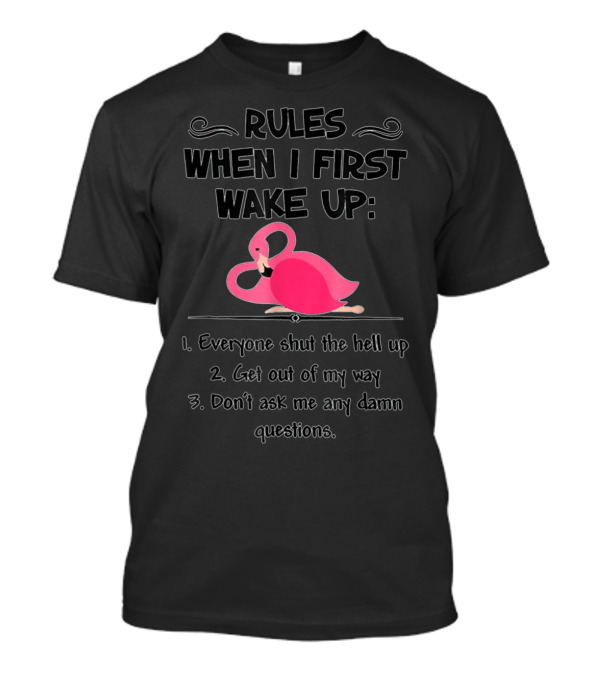 Rules When I First Wake Up Everyone Shut The Hell Up Flamingo T-Shirt